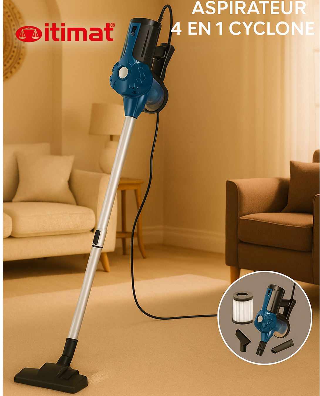 ITIMAT 4-en-1 Cyclone Vacuum Cleaner – Power Pro à Prix Mini 🏆